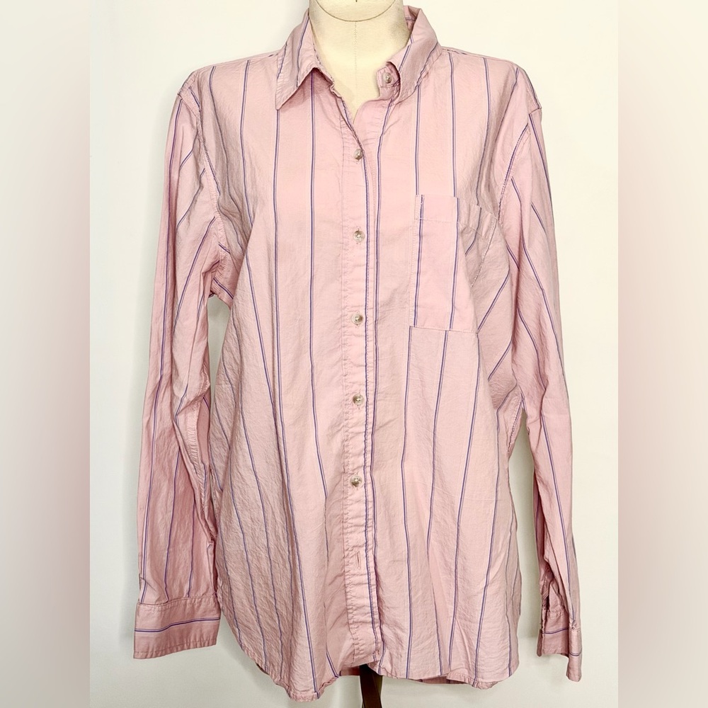 Universal Thread Pink Button-Up Shirt w Thin Blue Atripes